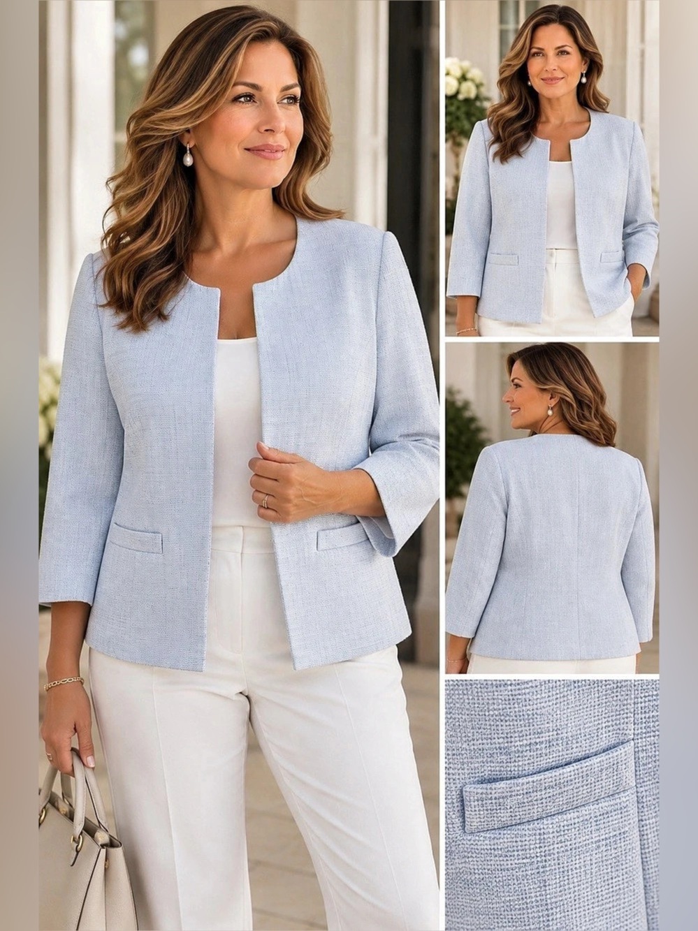 Talbots Plus Size 20W Blue Textured Jacket Quiet Luxury Coastal Old Money